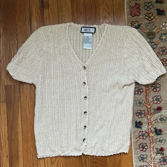 Beige Silk Blend Knitted Cardigan Blouse - Picture 1 of 3